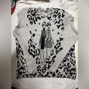 Stylish Gray and Black Women's Sweater 2 women and leopard